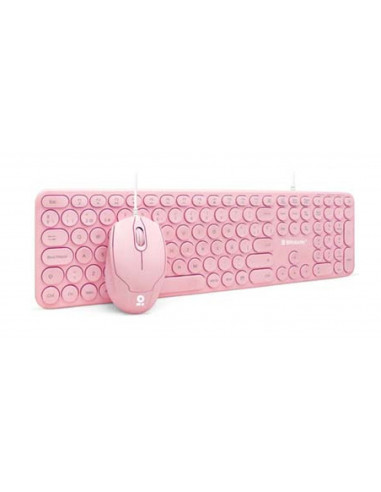 Kit de Teclado y Mouse Alambrico BRobotix 600119, Color Rosa, Espanol