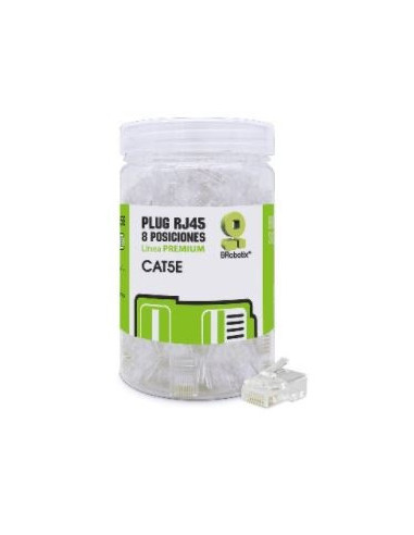 Bote con 100 Plugs RJ45 Cat5e BRobotix, Transparentes