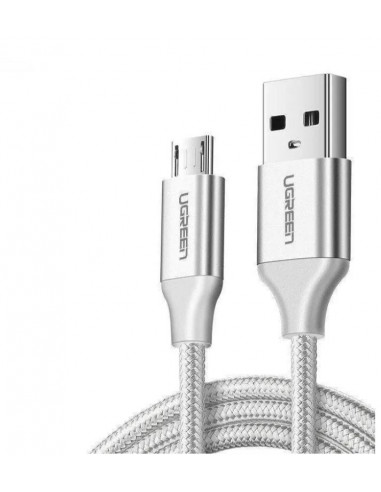 Cable de Datos y Energia Micro USB a USB-A 1m Ugreen 60151, Cubierta de Nylon Trenzado, Color Blanco