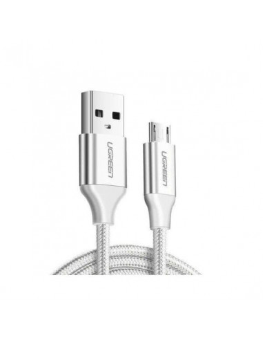 Cable de Datos y Energia Micro USB a USB-A 1.5m Ugreen 60152, Cubierta de Nylon Trenzado, Color Blanco