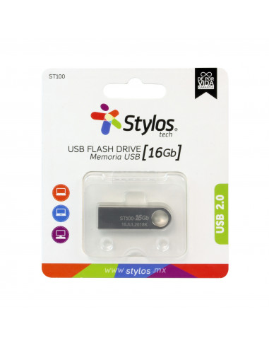 MEMORIA USB STYLOS STMUSB2B - PLATA, 16 GB, USB 2.0