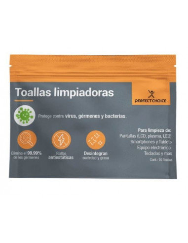 Toallas limpiadoras PERFECT CHOICE - Paños húmedos, LCD/TFT/Plasma