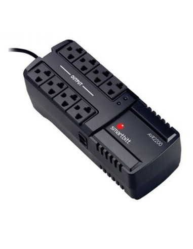 Regulador SMARTBITT SBAVR2200 - 8, Negro, Hogar y Oficina, 2200 VA, 1100 W