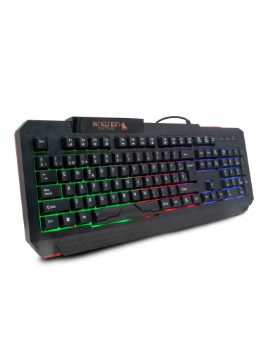 TECLADO GAMER NGK-MINOTAUR 104 TECLAS RETROILUMINADO LED MULTICOLOR DISENO ERGONOMICO RESISTENTE A SALPICADURAS ROJO/NEGRO - 