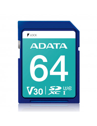 Memoria SD ADATA PREMIER PRO V30 - 64 GB, 100 MB/s, 80 MB/s, Azul, Clase 10