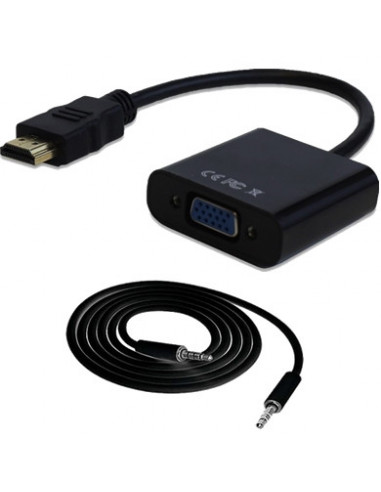 Convertidor HDMI a VGA - C/Audio 3.5, Negro, BROBOTIX 110964N