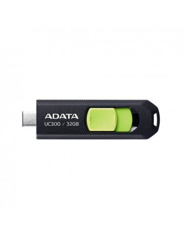 Memoria USB 3.2 Gen 1 Tipo C 32GB UC300 - Conector deslizable sin tapa. Plastico, color NEGRO-VERDE  ACHO-UC300-32G-RBK/GN