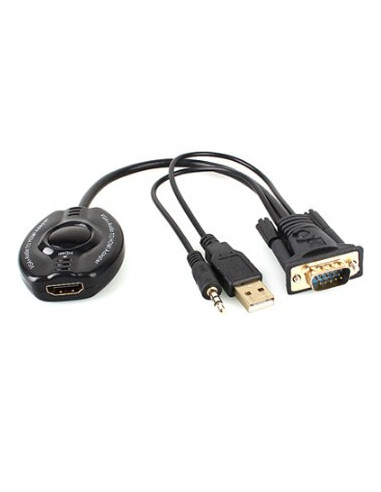 Convertidor VGA a HDMI - VGA a HDMI+ Audio 3.5mm, Negro, BROBROTIX, 150620