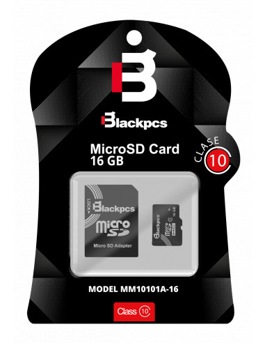 Memoria Micro SD Blackpcs Clase10 - 16 GB, 30 MB/s, Negro, Clase 10