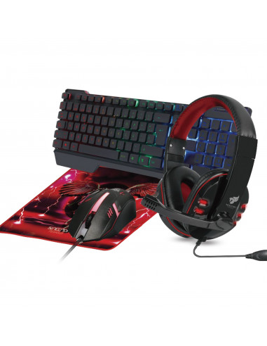 KIT GAMING 4 EN 1 NGC-PEGASUS AUDIFONOS LED TECLADO 104 BOTONES MOUSE 3 BOTONES 1000DPI MOUSEPAD ROJO - 