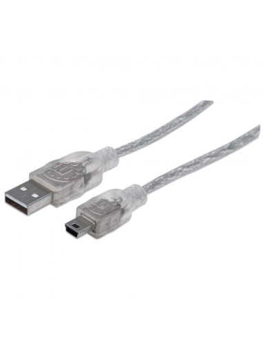 333412 Cable USB 2.0 - A macho a Mini-B macho, 480 Mbps, 1.8 m, Plateado translucido