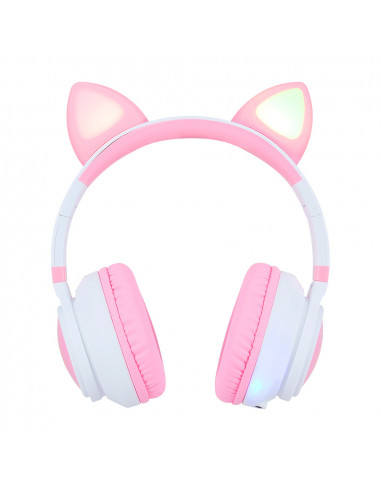 DIADEMA VORAGO HPB-300K BLUETOOTH 3.5MM ROSA BLANCO KITTEN RGB 6HRS  - 