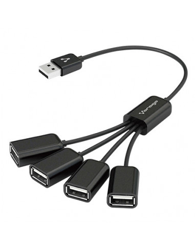 Hub USB VORAGO HU-101 - USB 2.0, Negro, 4 puertos