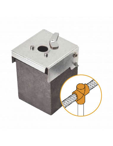 Molde de grafito vertical union en T vertical de cable 2/0 AWG (pasante) con Pica de 5/8 in (terminal).