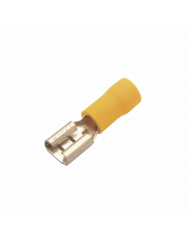 Terminal tipo hembra aislada 0.250 / 12 - 10 AWG / Amarillo / Paquete de 25 piezas.