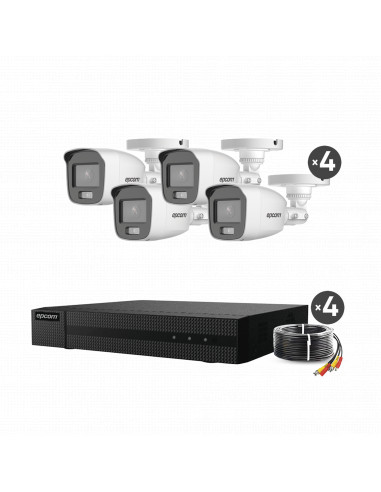 Kit TurboHD 1080p / DVR 4 Canales / 4 Camaras Bala ColorVu con Microfono Integrado / Fuente de Poder / Accesorios de Instalacion