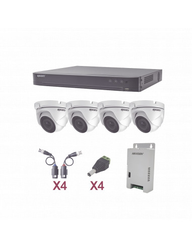 KIT TurboHD 1080p / DVR 4 Canales / 4 Camaras Eyeball (exterior 2.8 mm) / Transceptores / Conectores / Fuente de Poder Profesion