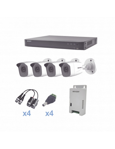 KIT TurboHD 1080p / DVR 4 Canales / 4 Camaras Bala Metalicas (exterior 2.8 mm) / Transceptores / Conectores / Fuente de Poder Pr