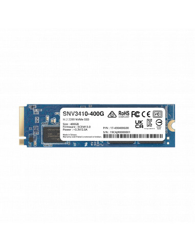 SSD 400GB NVMe M.2 2280, disenada para Synology NAS con ranuras M.2 integradas