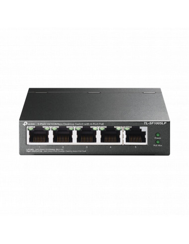 Switch PoE No Administrable de Escritorio / 5 puertos 10/100 Mbps / 4 puertos PoE af / Presupuesto 41 W / Modo extensor PoE hast