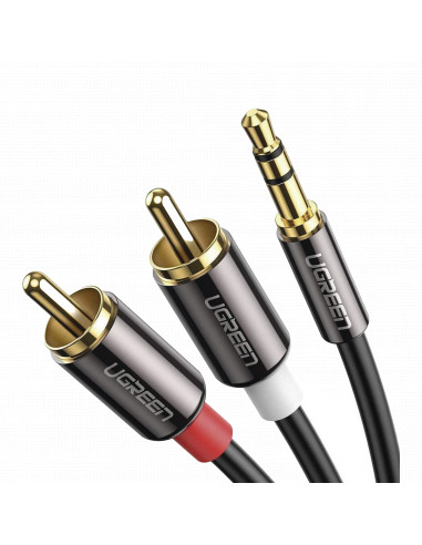 Cable Audio Premium Jack 3.5mm a 2 RCA / 10 Metros / Flexible / Doble Blindaje / Transferencia de Audio sin Perdidas / Caja de A