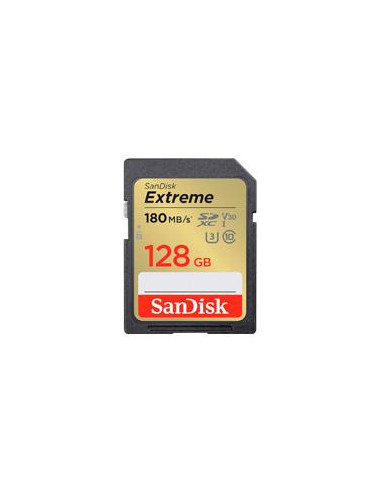 MEMORIA SANDISK SDXC 128GB EXTREME 180MB/S 4K CLASE 10 U3 V30 SDSDXVA-128G-GNCIN