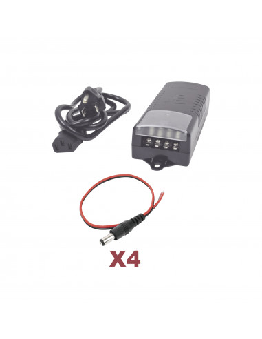 Kit con fuente EPCOM con salida de 12 Vcc a 5 Amper con 4 salidas / Incluye conectores