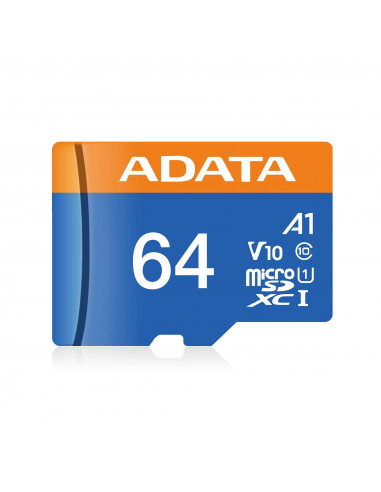 Micro SD ADATA AUSDX64GUICL10A1-RA1, 64 GB, 100 MB/s, 25 MB/s, Negro, Clase 10, PREMIER (A1 V10)