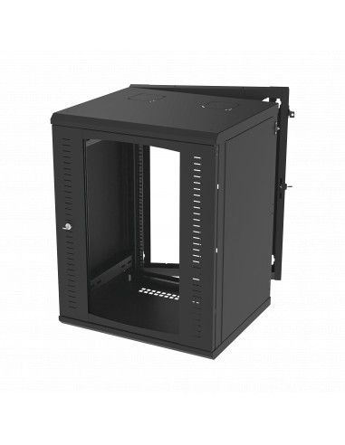 Gabinete Abatible de Pared (Con Marco Trasero) con Rack 19" de 16 Unidades. Ventana de Cristal Templado.