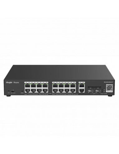 Switch L2 Administrable PoE con 16 puertos Gigabit PoE 802.3af/at + 2 SFP para fibra 1Gb, gestión gratuita desde la nube, 240w