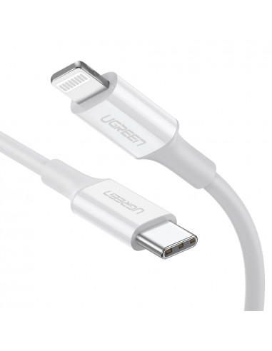 Ugreen Cable de Carga Certificado MFi Lightning Macho - USB-C Macho, 1 Metro, Blanco, para iPhone iPad