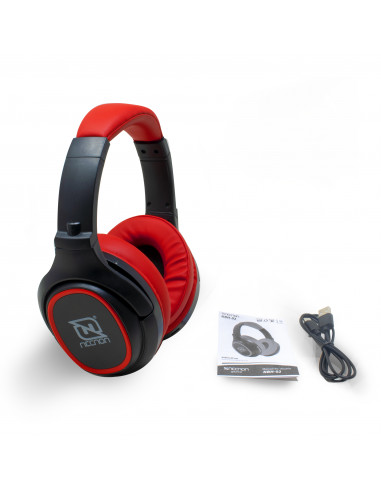 AUDIFONOS OVER-EAR BLUETOOTH NBH-02 SIMULACION CANCELACION DE RUIDO 3.5MM RADIO FM MICRO SD 3.5MML MANOS LIBRES TYPE C ROJO - 