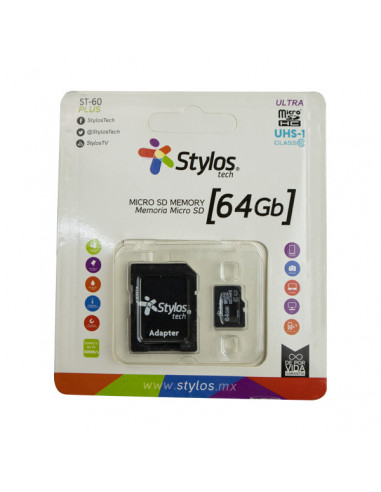 Memoria Micro SD 64GB STYLOS STMSDA3B - 