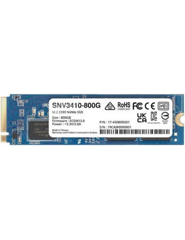 SSD 800GB NVMe M.2 2280, disenada para Synology NAS con ranuras M.2 integradas